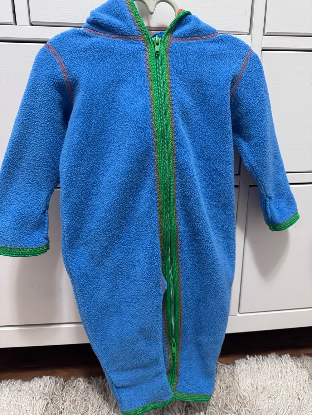 Hanna Andersson Blue Fleece Hooded Dino Sack with Green Trim